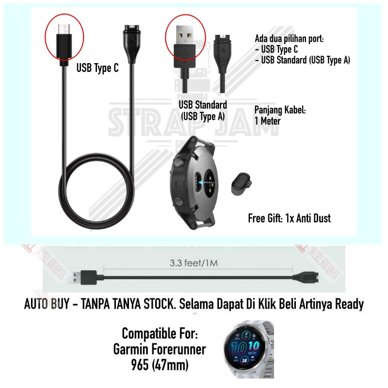 Kabel Garmin Forerunner 965 (47mm) - Cable Charge Charging USB Standard / Type C