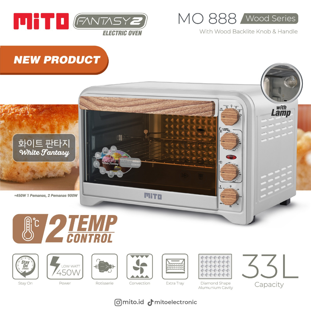 Oven Mito New Fantasy 2 MO-888 33 Liter Oven Listrik Mito FANTASY2 Low Watt MO888 Wood Handle NEW