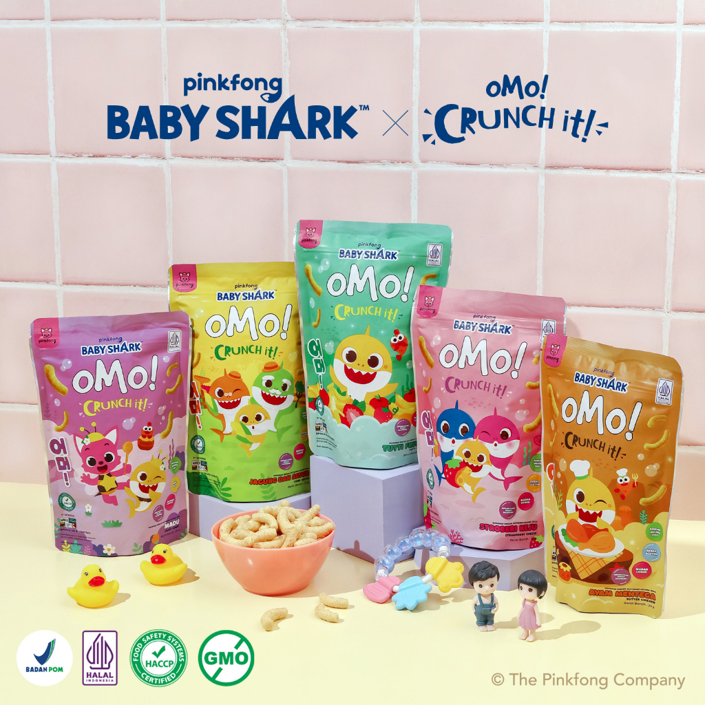 OMO! CRUNCH IT BABY SHARK COKLAT KEJU  Camilan Bayi Usia 9++ Bulan 25 gr