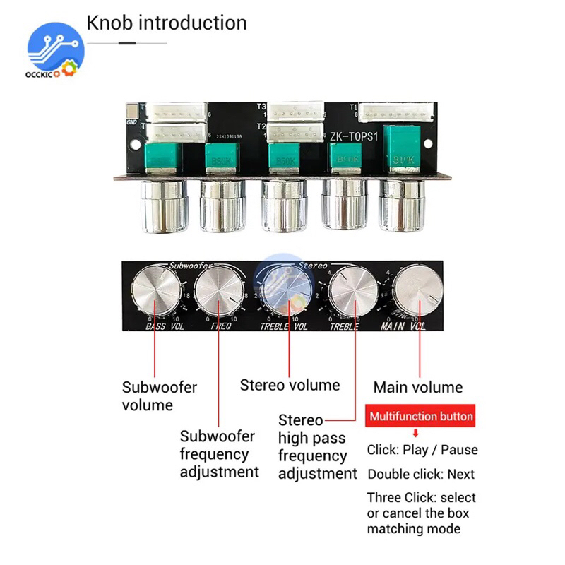 ZK-TB22P TPA3116D2 TWS Potentiometer External Connection 50W*2+100W 2.1 Channel BT 5.1 Audio Amplifier Power AMP  Wuzhi Audio