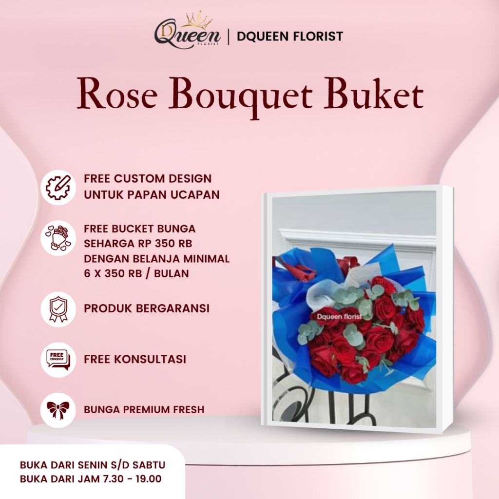 DQueen Florist Rose Buket Bucket Bunga Wisuda Flower Bucket Bouqet Besar Mawar Merah Wedding Nikahan Asli Segar Murah