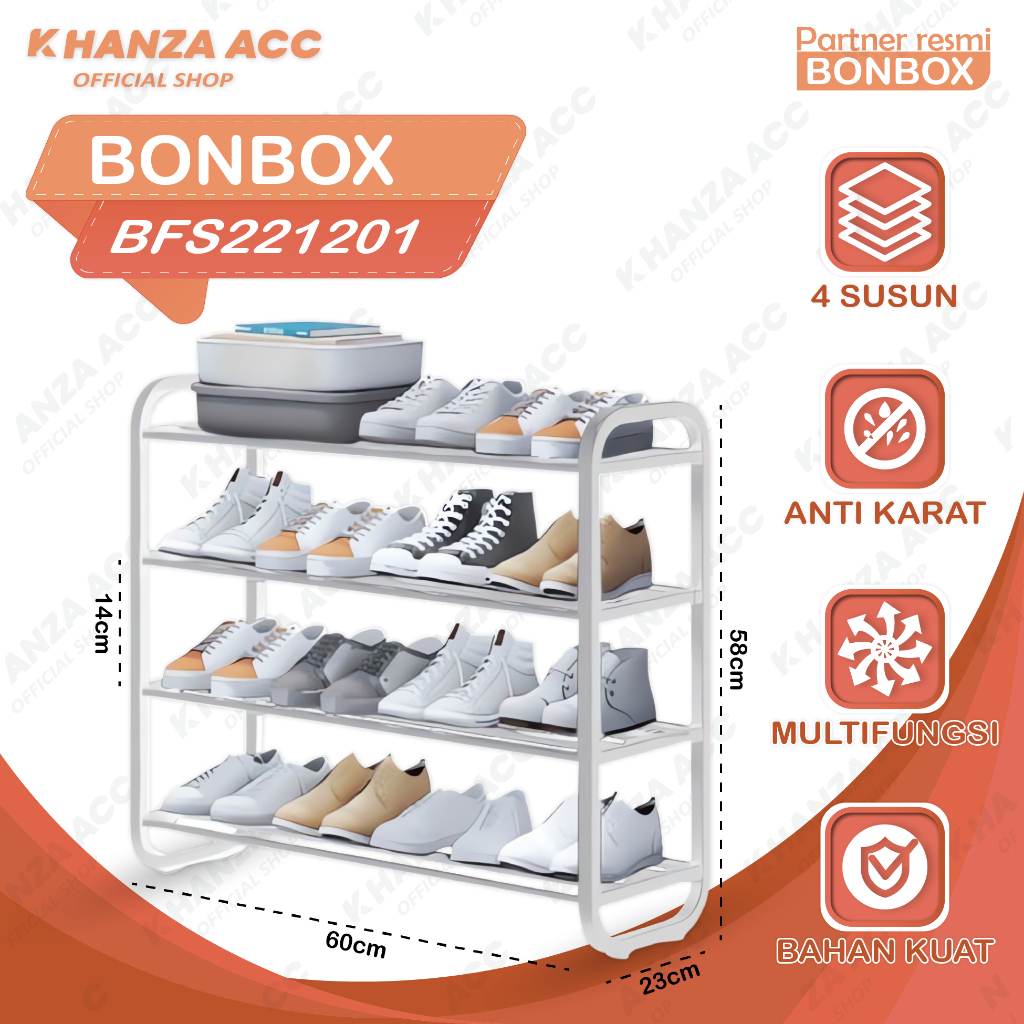 KHANZAACC BONBOX BFS221201 Rak Sepatu Sendal 4 Susun Serbaguna