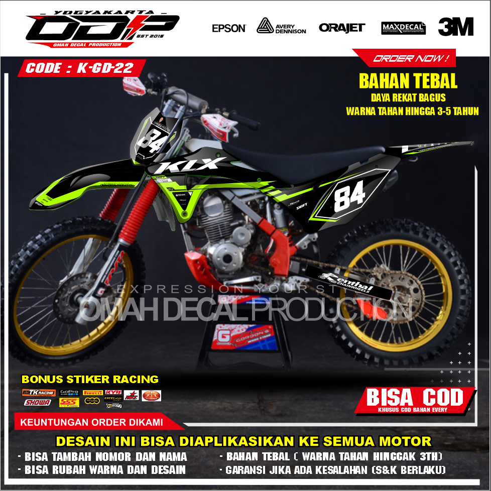 DECAL GORDON FULL BODY AKSESORIS VARIASI STICKER MOTOR KAWASAI KLX GORDONS DEKAL MOTIF SUPERMOTO STI