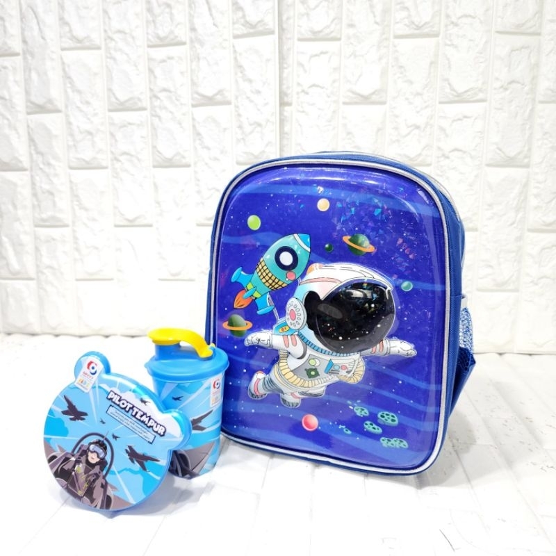 Ransel 3d PG Tk berbonus gambar pororo astronot mixue