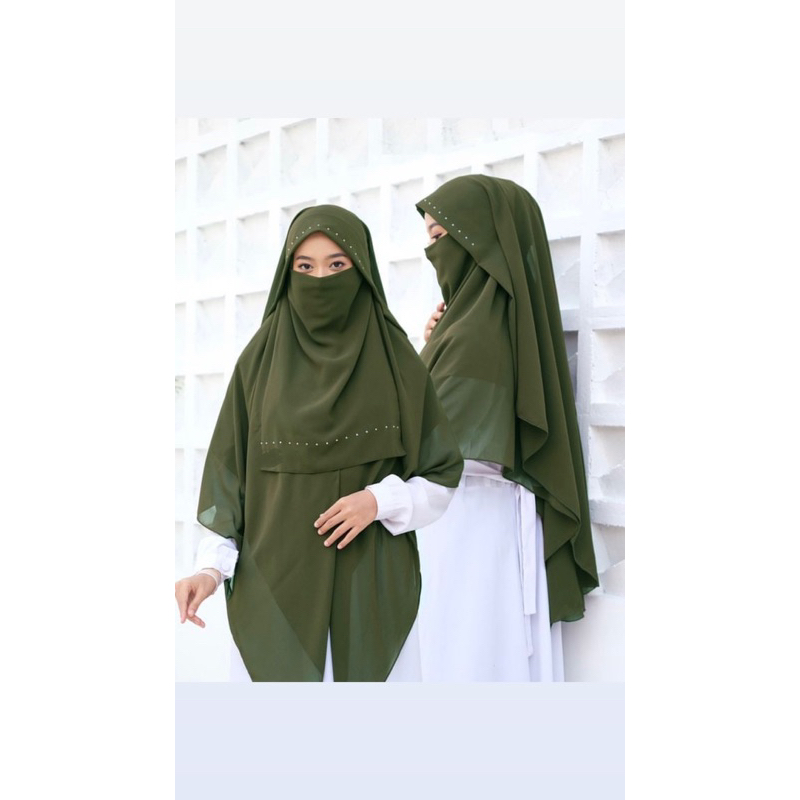 Niqab Veil Izzah + khimar segi 4 jumbo sifon silky arab