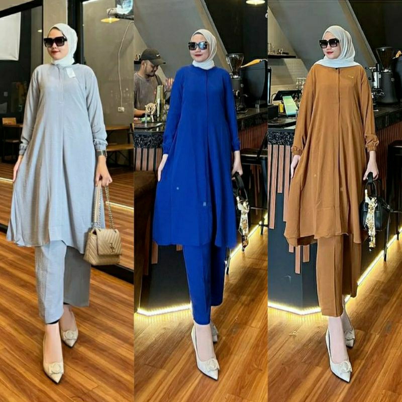 (Bisa COD) Setelan Tunik Jumbo Ld 130cm Crinkle/Oneset Crinkel Jumbo Premium/Setcel Big Size Bisa Un