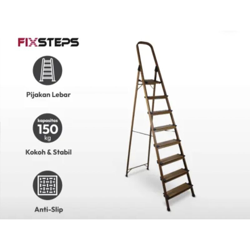 FIXSTPES Tangga Lipat Alumunium 8 Wide Step Motif Kayu/Ladder Alu