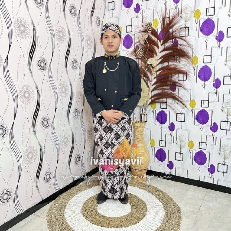 [1set] Baju Adat Jawa / Beskap, Jarik + Blangkon | Solo Bordir - Parang Matahari