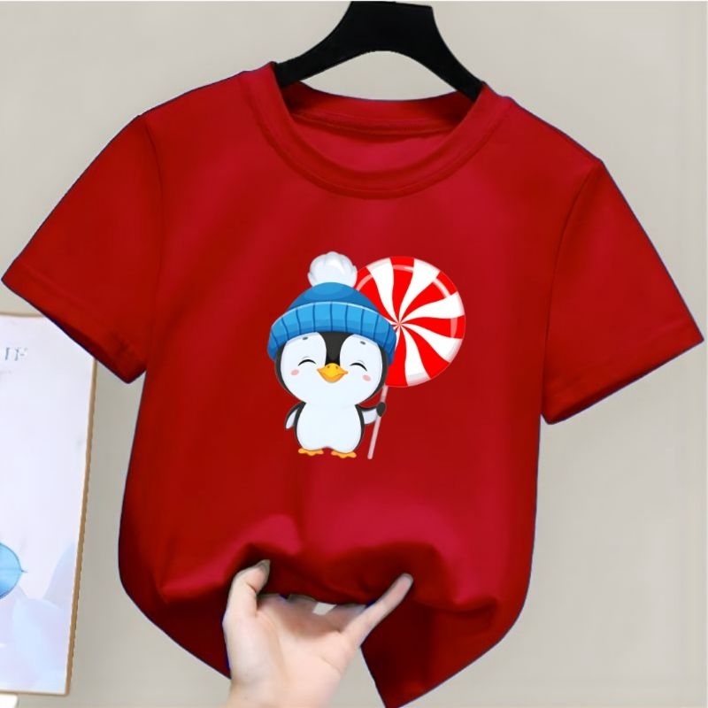 Dunia.Oblong Kaos Anak Unisex Penguin Lolipop Baju Anak Laki Laki &amp; Perempuan Ideal Usia 2-10 Tahun