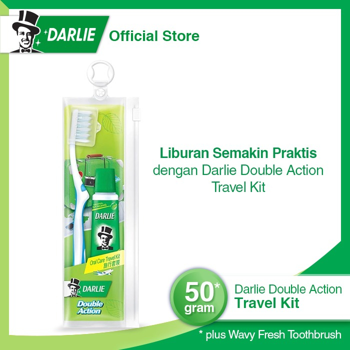 DARLIE Travel Kit Pasta Gigi Double Action 50g &amp; Sikat Gigi Wavy Fresh