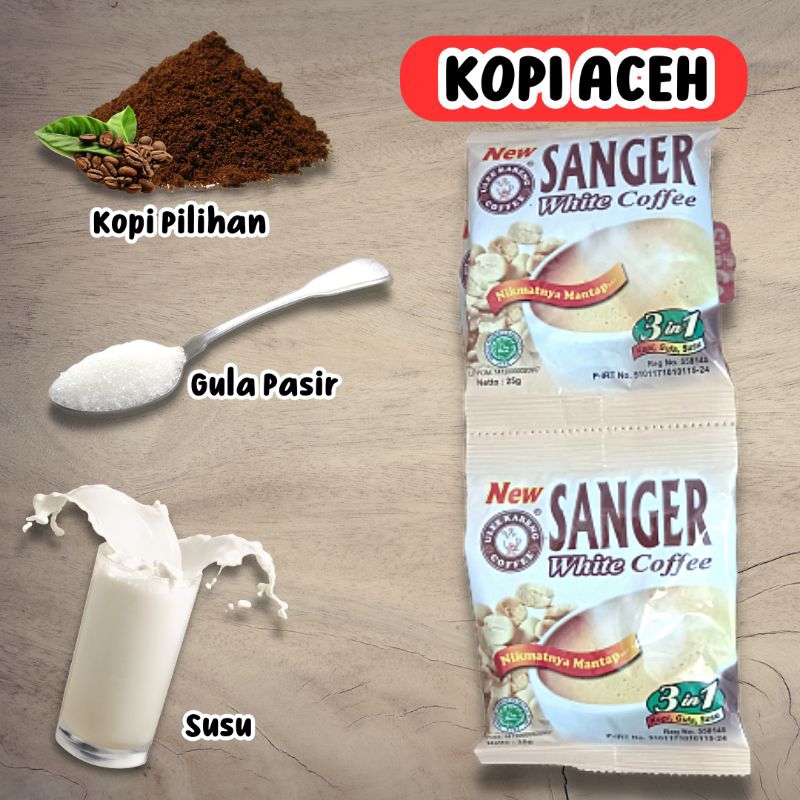 

Kopi Aceh Ulee Kareng Sachet Sanger 3 in 1 / 1 renteng isi 10 pcs