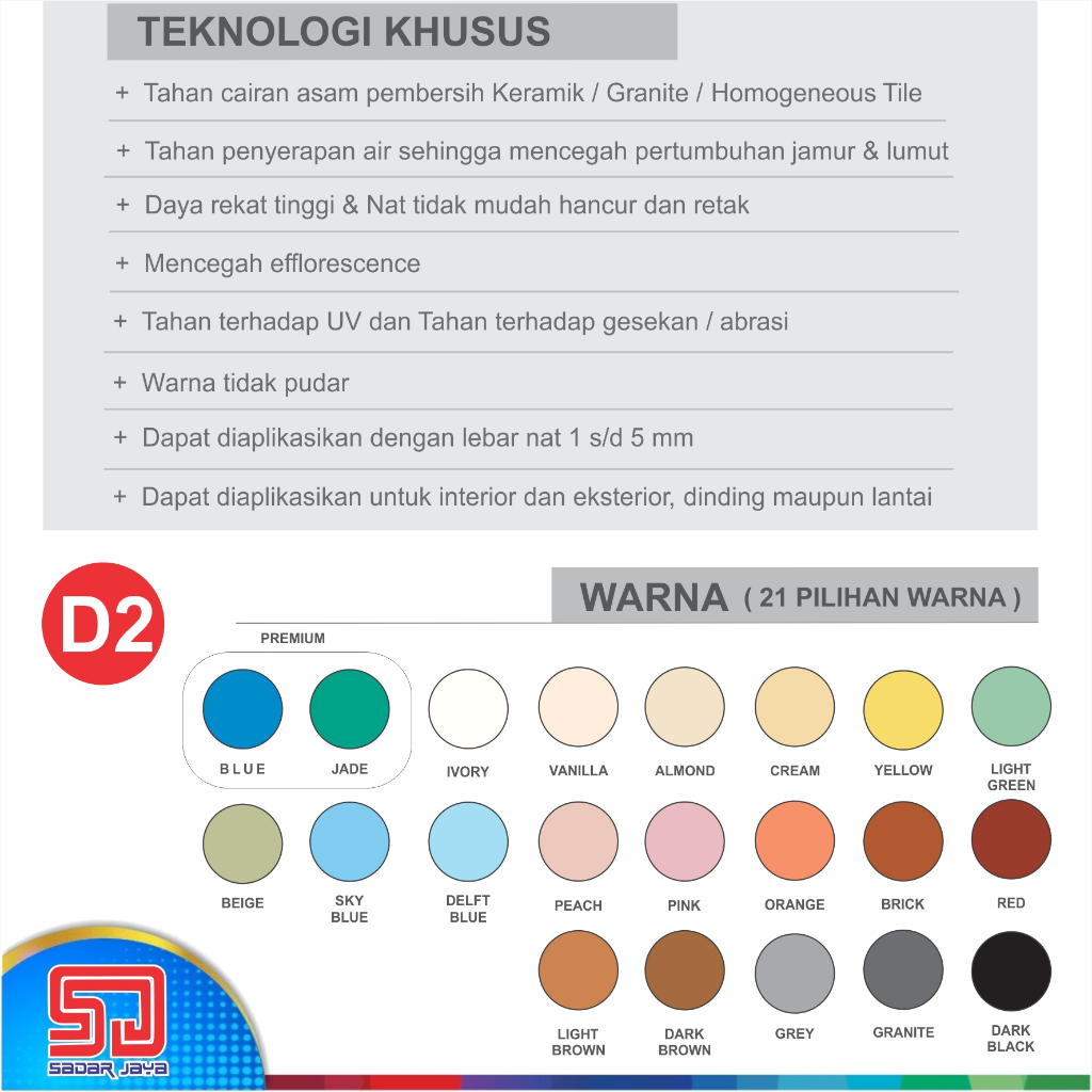 Semen Pengisi Nat Keramik Granit DEMIX D2 Mortar Instan Tile Grout Acid Resistant Tahan Cairan Asam Pembersih