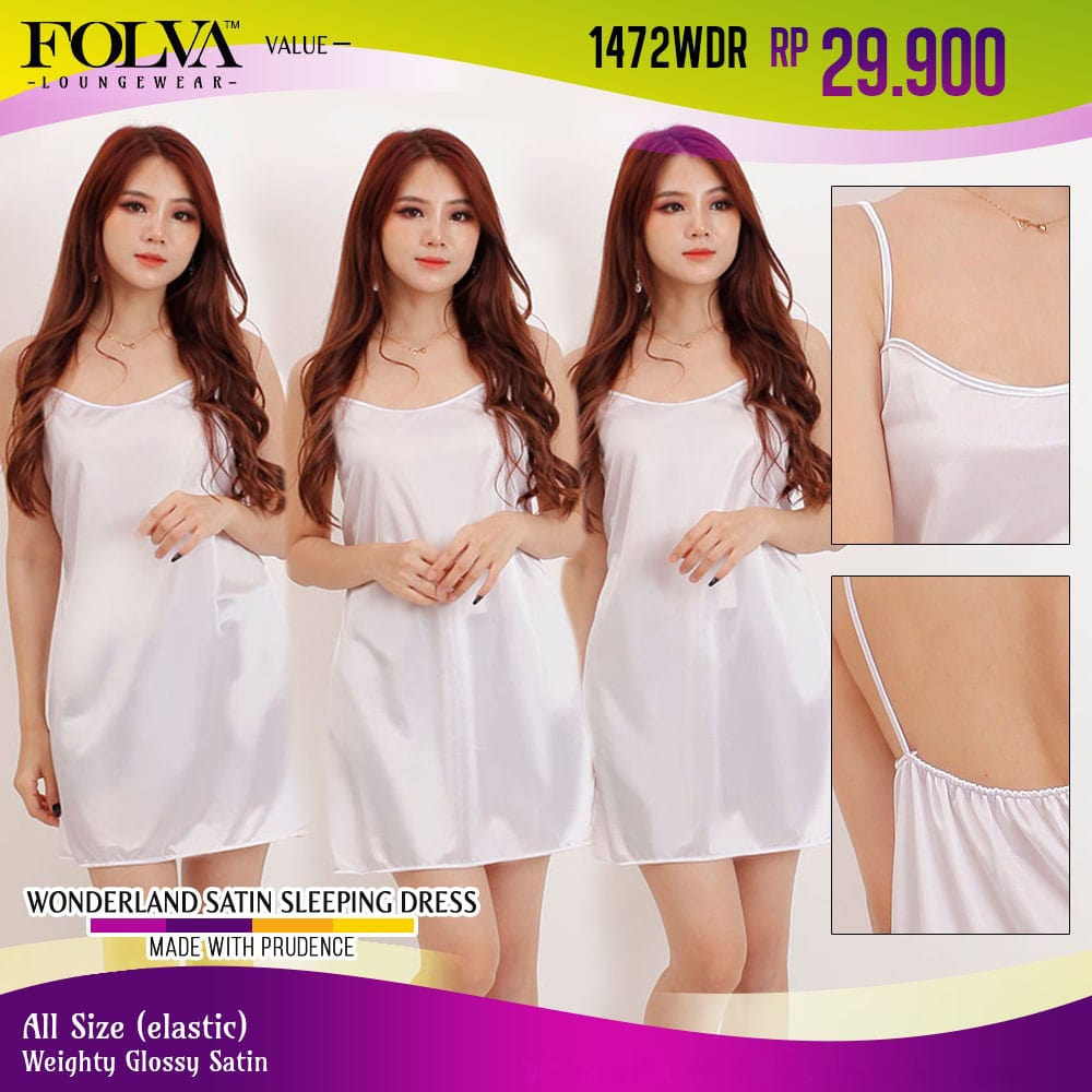 FOLVA baju tidur wanita tanktop dress satin 1472WDR putih all size