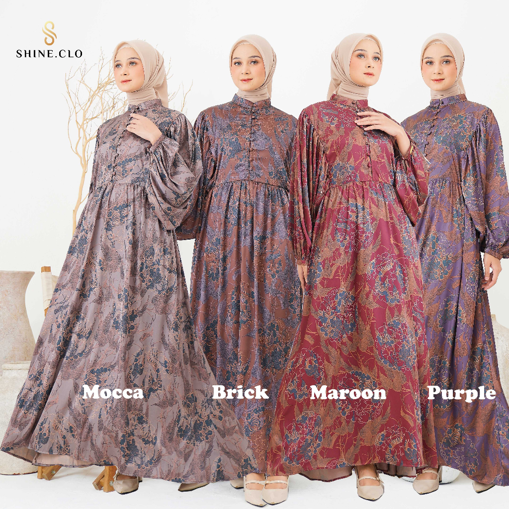 Shine.Clo - Fitrian Dress / Baju Gamis Armani Silk Premium Motif / Gamis Lebaran Wanita / Dress Silk