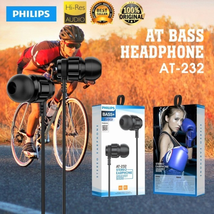 HEADSET HANDSFREE PHILIPS AT-232 AT-233 EARPHONE AT BASS AT232 AT233