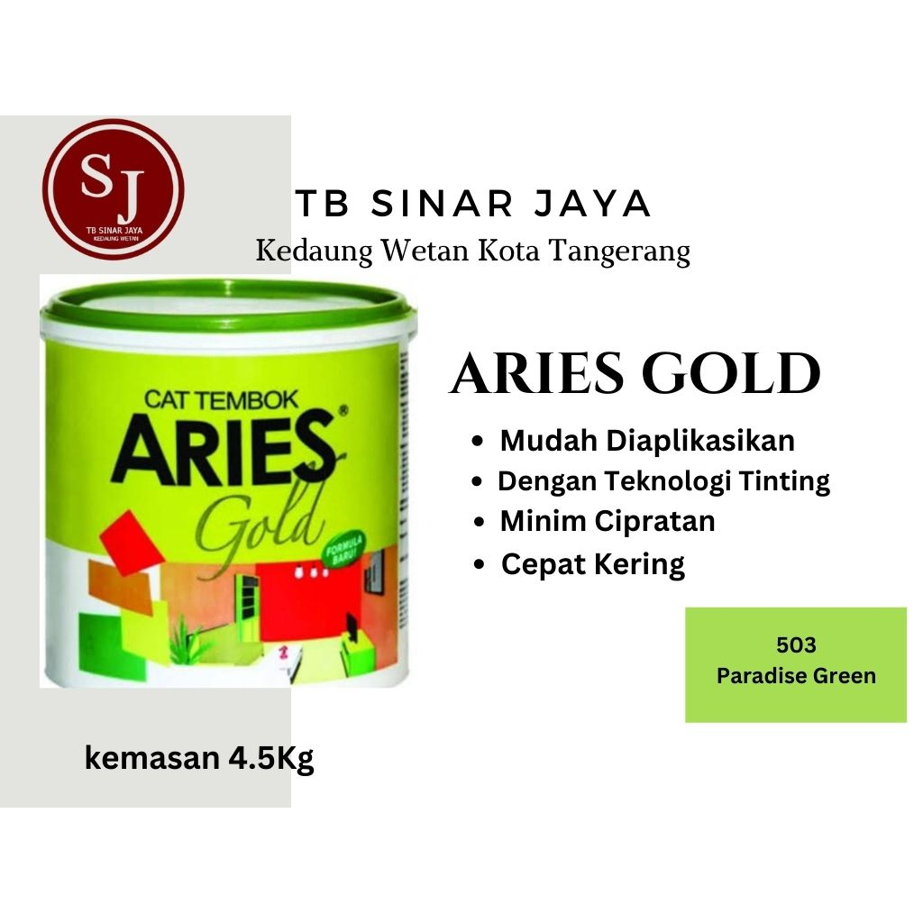 Aries Gold Galon 4.5kg Cat Tembok Dinding Plafon Interior - 503 Paradise Green