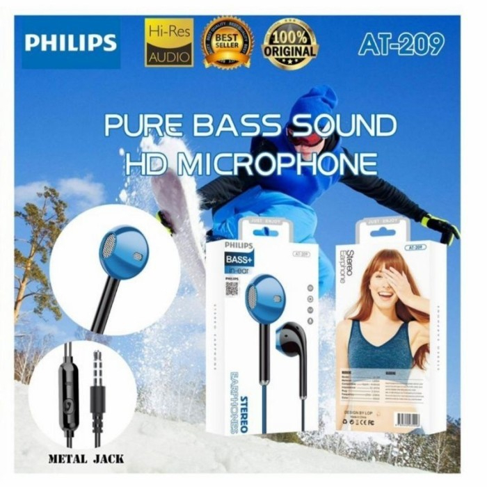 HEADSET HANDSFREE PHILIPS AT-209 AT-212 STEREO EARPHONE AT212 AT209