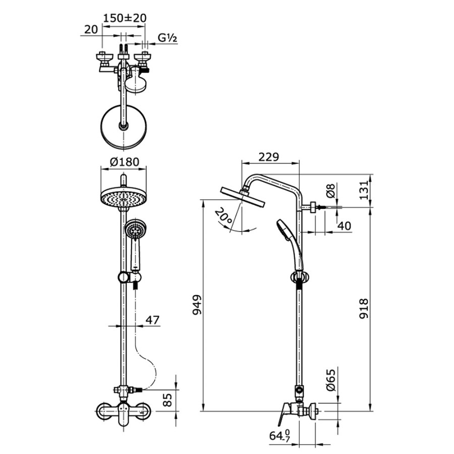 TOTO SHOWER SET TX492SUN LEVER HANDLE SHOWER COLUMN SET ORIGINAL