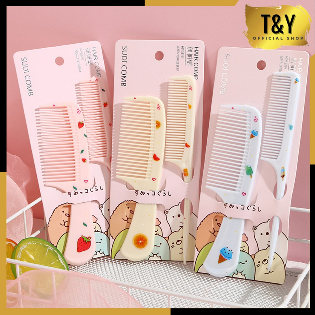 T&amp;Y Sisir Anak Isi 2pcs Karakter Kartun Lucu Sisir Runcing Set 2 Pcs Sisir Gagang Plastik Premium Warna Warni Sisir Rambut Set Pria Dan Wanita Murah