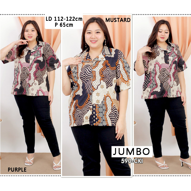 BIGCLO - (COD) LD 112-122cm Kemeja Batik Jumbo Bigsize Baju Atasan Wanita Big Size 590 vol50