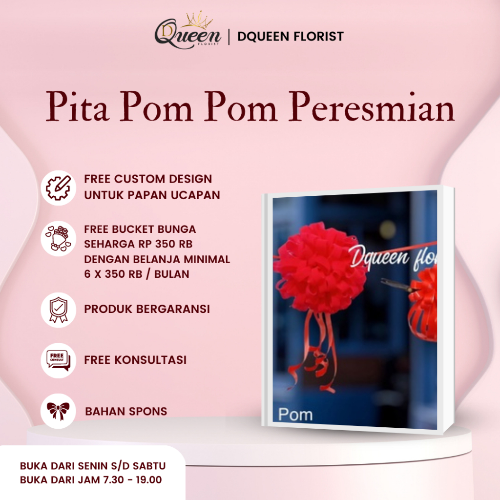 DQueen Florist Pita Peresmian 1 Pom Pom Acara Grand Opening Potong Pita Gedung Kantor Custom Warna Dan Ukuran