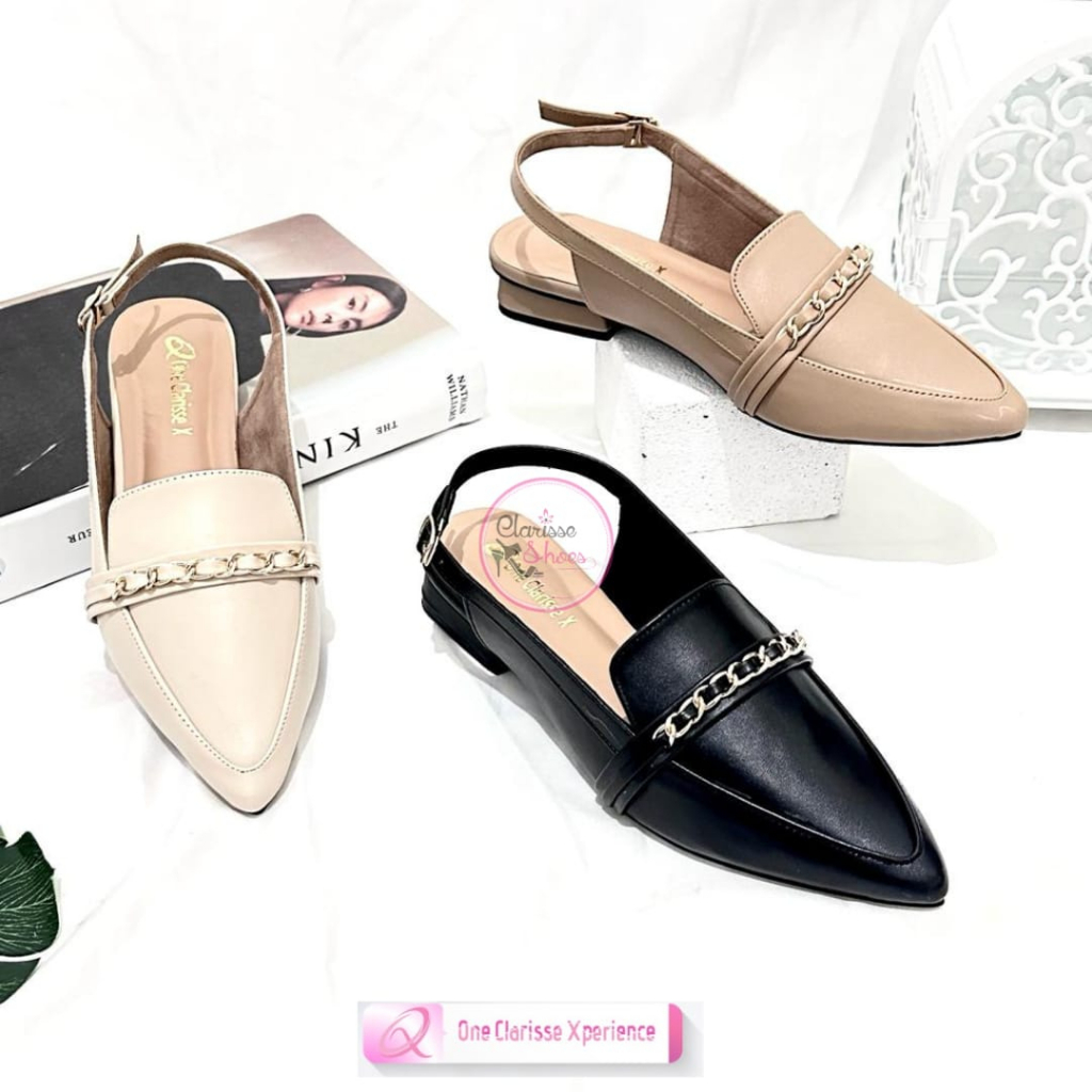 7.7 CLARISSE MANDA Sepatu Heels Wanita Mules Tali Hak 2 CM Slip on Rantai