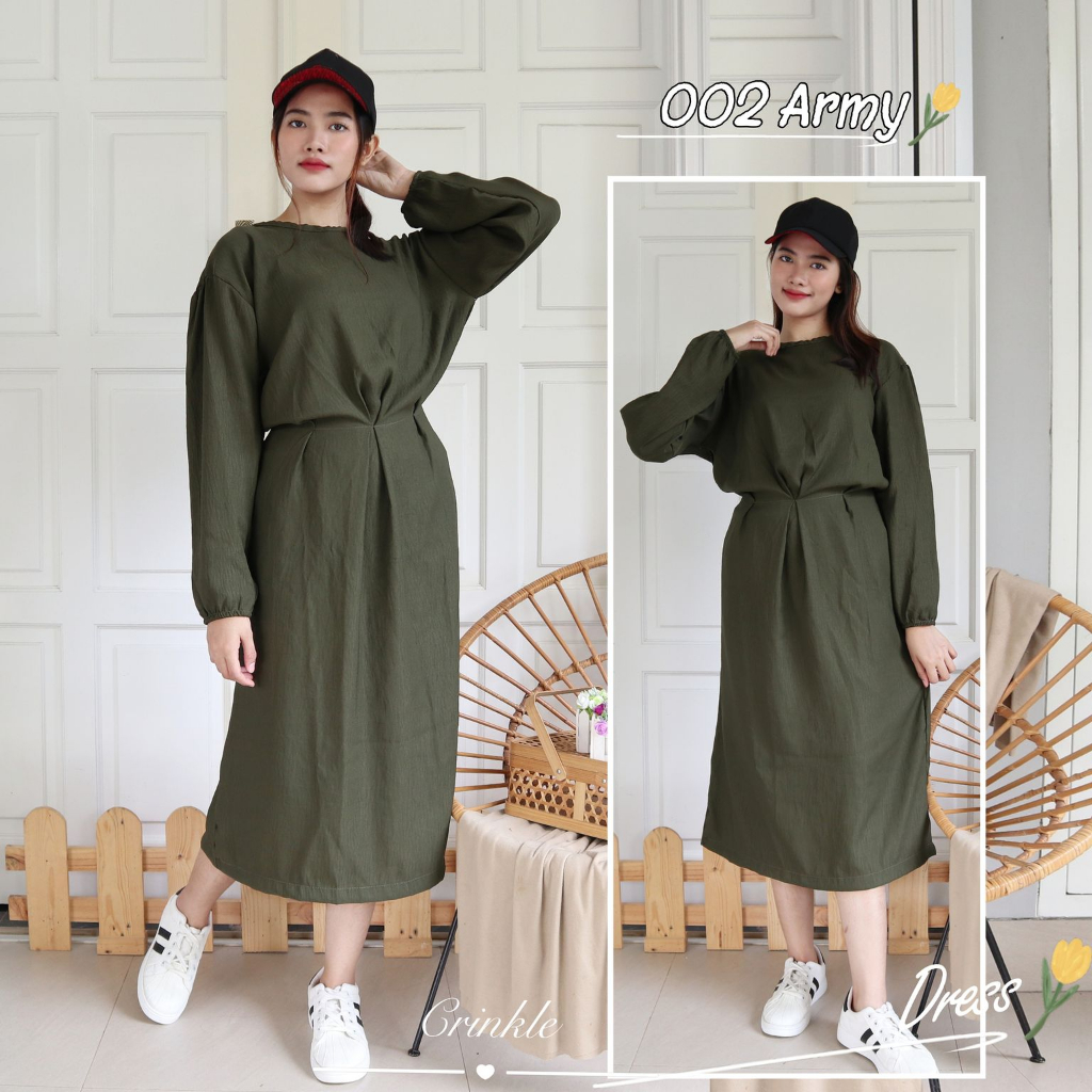 IZANY Dress Crinkle Midi Dress Crinkle