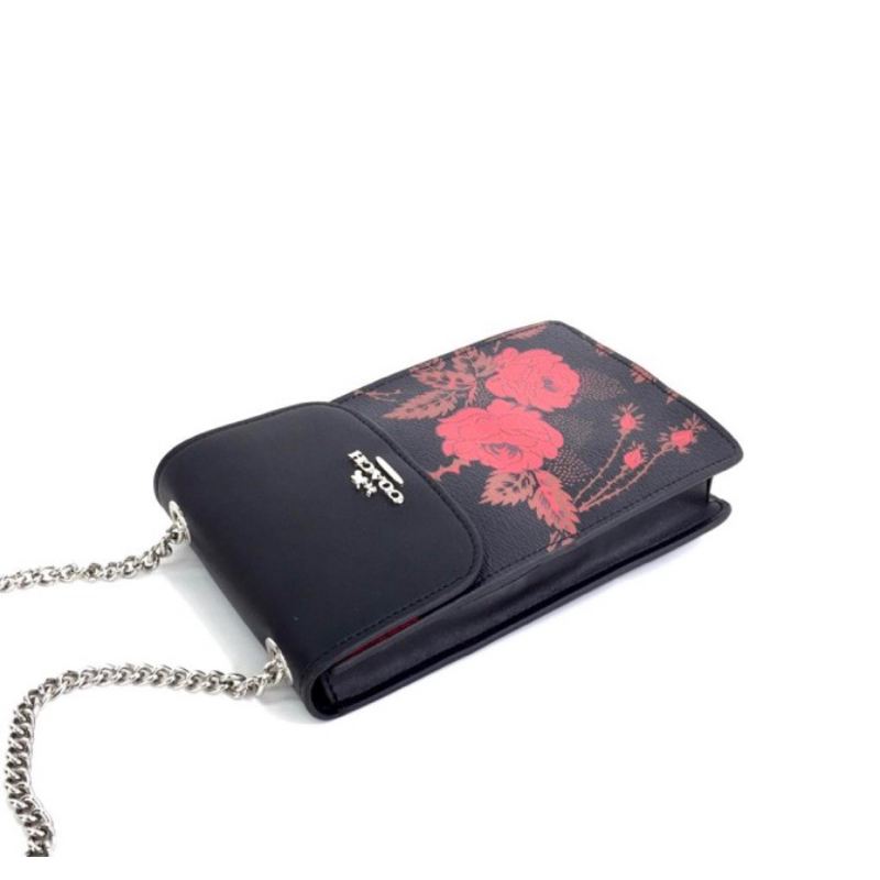 Coach North South Phone Crossbody With Torn Roses Print (C 76988)