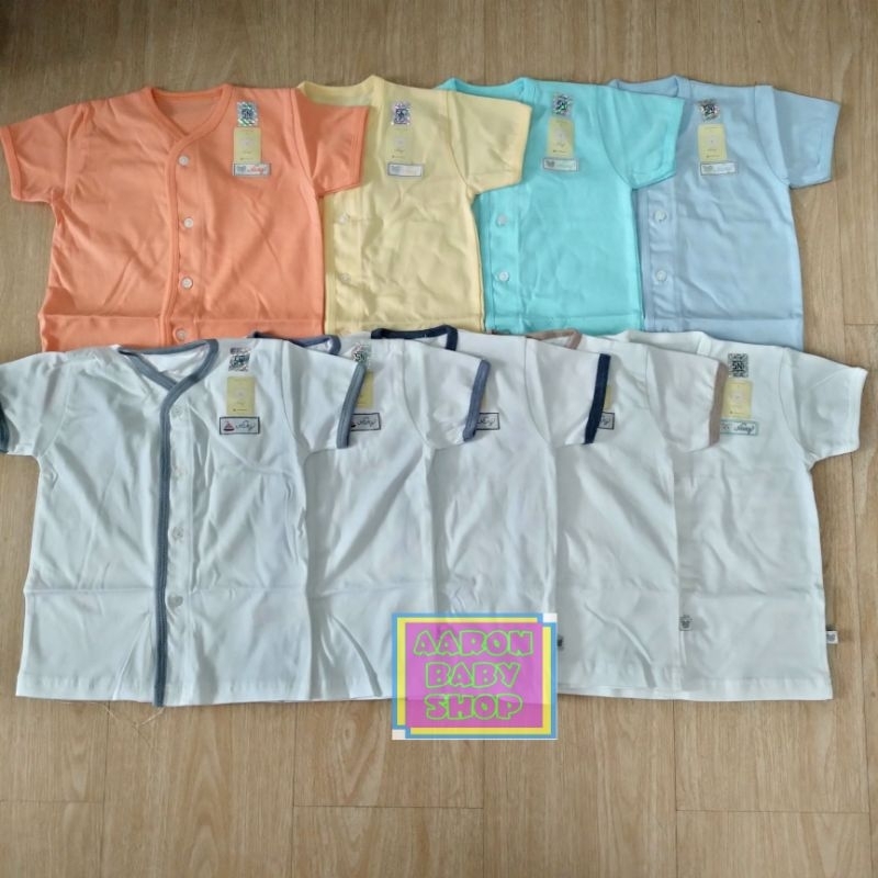 Baju Bayi NARY Tangan Pendek Kancing Depan size S M L Warna / Putih SNI Katun Premium