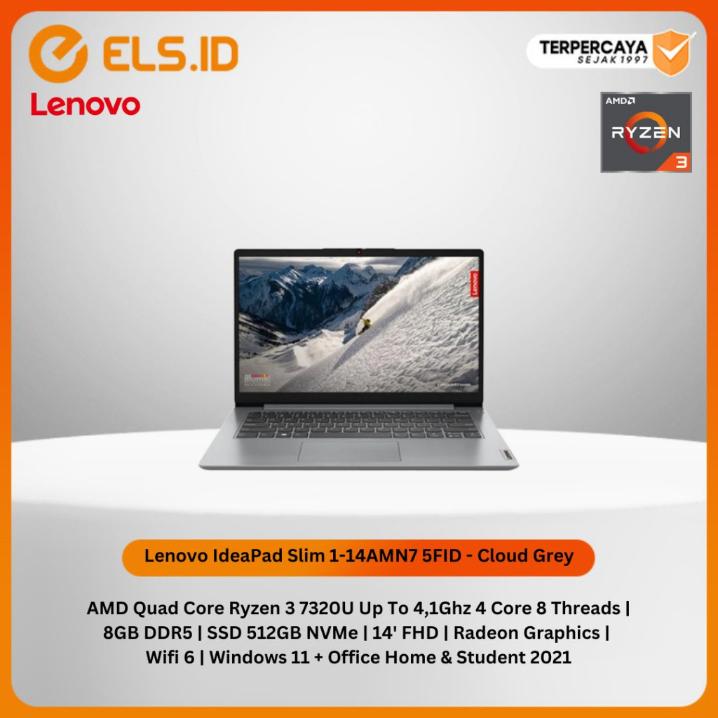Laptop Lenovo IdeaPad Slim 1-14AMN7 5FID - Cloud Grey [Ryzen 3 7320U-8GB-SSD 512GB]
