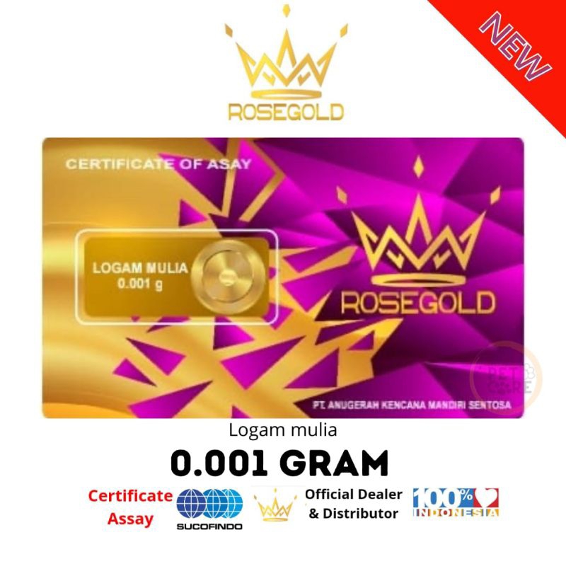 Baby Gold / ROSE GOLD Emas Mini Logam Mulia 0.001 Gram