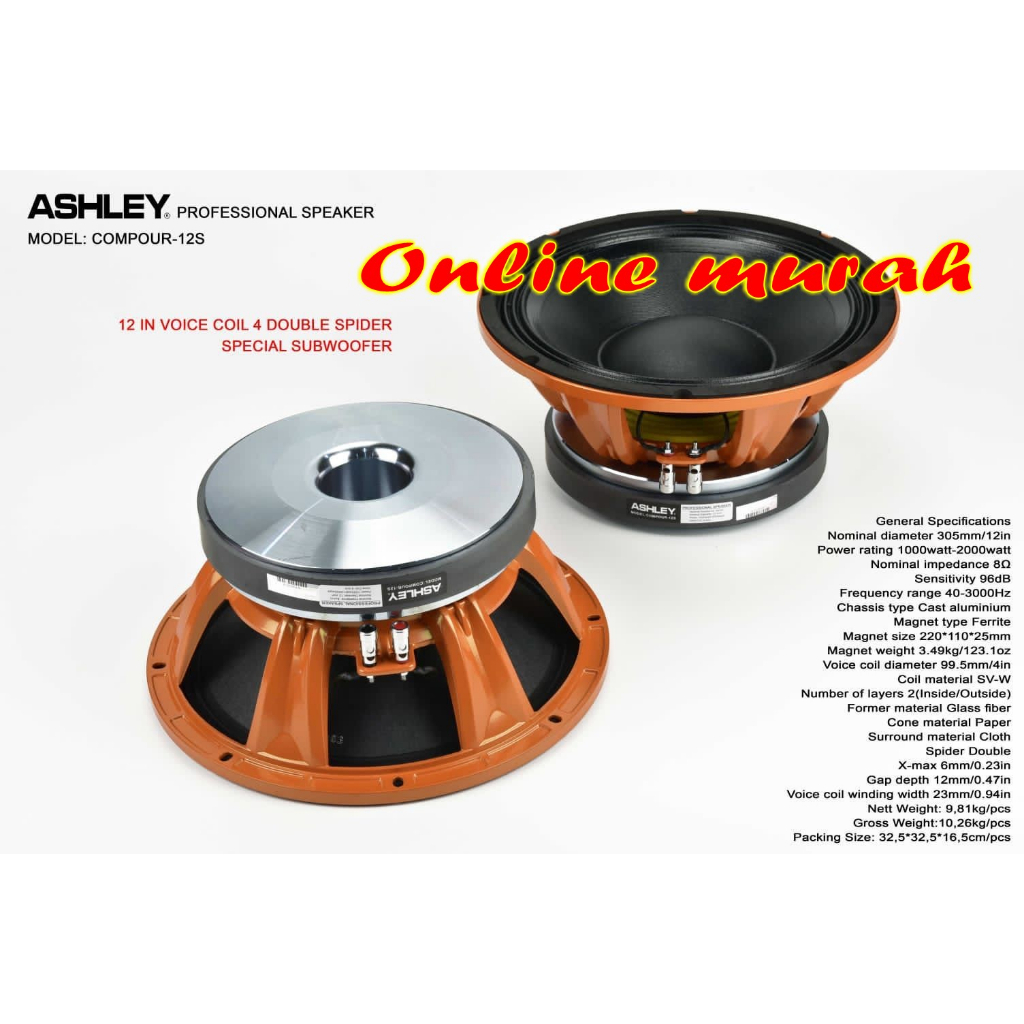 speaker ashley compour 12s 12 inch voice coil 4 double spider