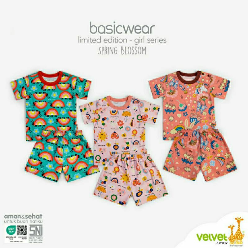 LIMITED ED - Setelan PENDEK GIRL SERIES "SPRING BLOSSOM" Velvet Junior KP (Kancing Pundak) SML LB XL