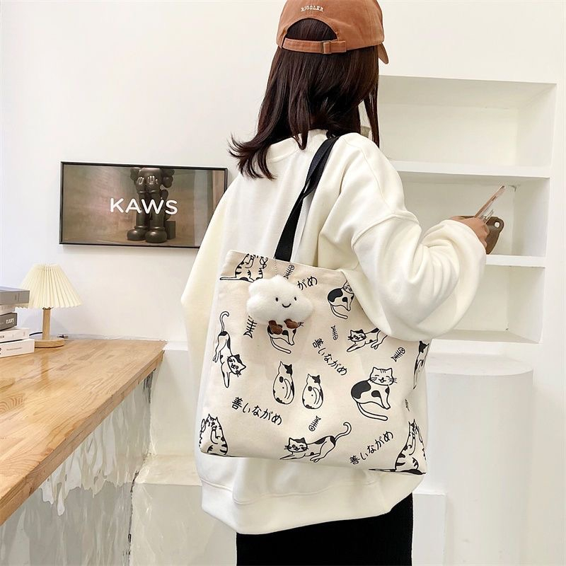 TASBLUE  Tas Bahu  Tas Tangan Lucu Serbaguna Berkapasitas Besar  Tote Bag  Tas Kanvas Seni N13 Korean Style Fashion Tote Bag Canvas Tote Bag Ladies College Work School Shopping Bag