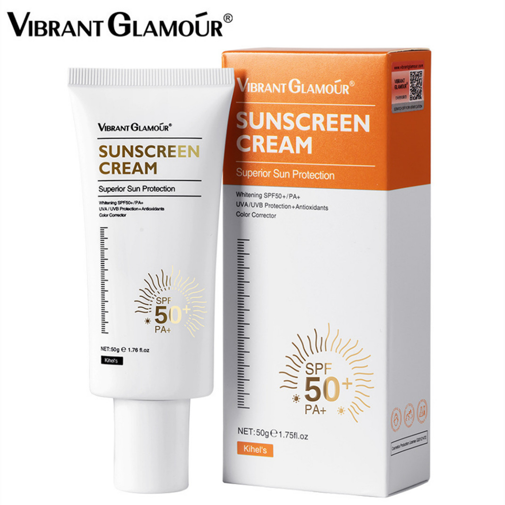 VIBRANT GLAMOUR Whitening Sunscreen Cream Sunblock  SPF50+++ UVA/UVB Anti-aging Mencerahkan Memudarkan Bintik-bintik Pelembab Wajah Perawatan Kulit 50g