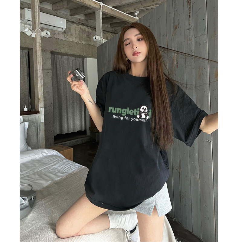 Baju Kaus Oversize Wanita Cartoon Bear Letter Graffiti Print T-shirt Import Lengan Pendek Kaos Wanita Korean Style