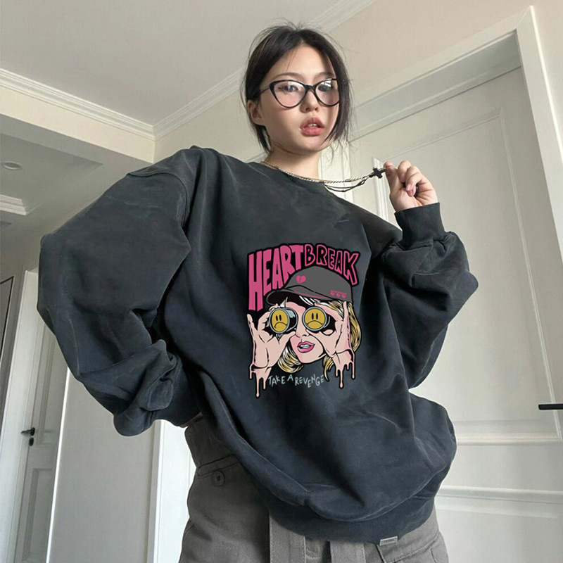 Cartoon Letter Sweter Wanita Korean Style Sweater Couple Oversize/atasan kaos wanita lengan panjang