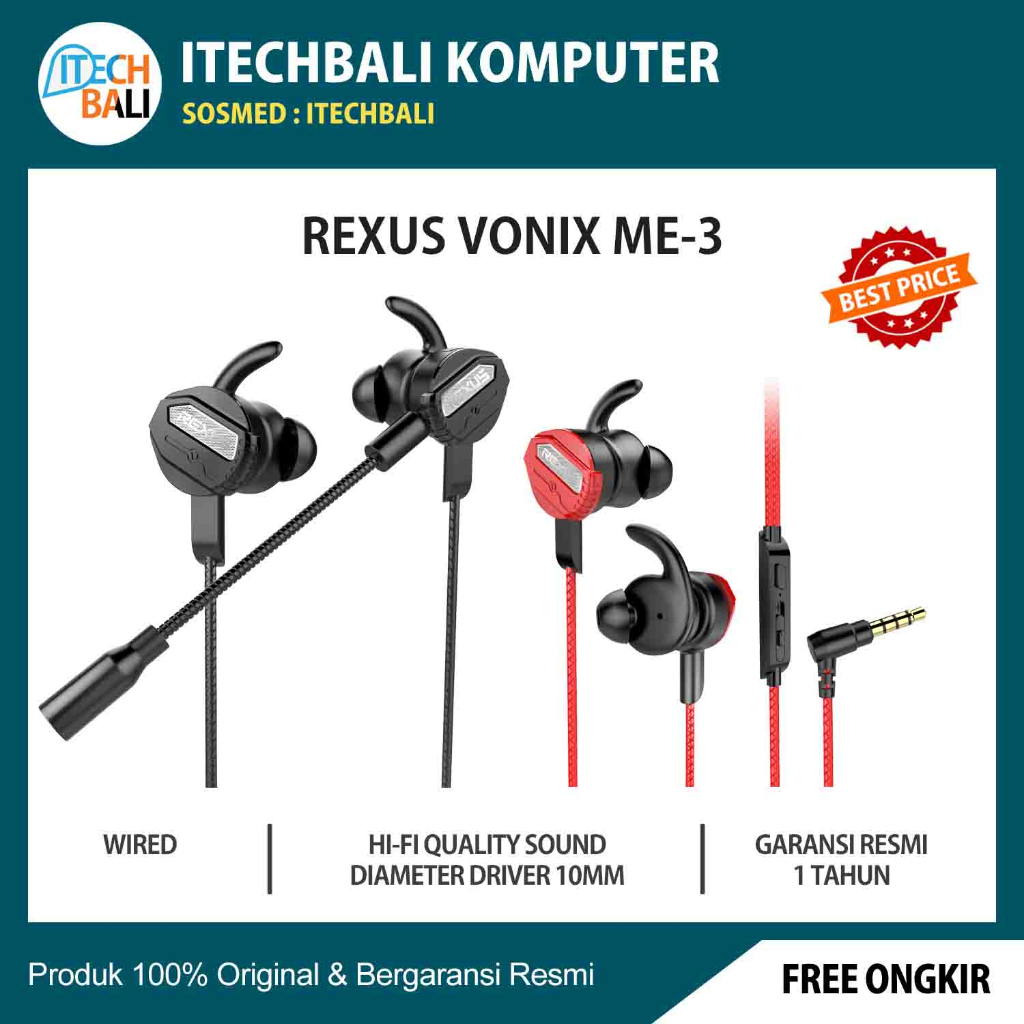 Earphone Gaming REXUS VONIX ME-3 Dual Microphone | ITECHBALI