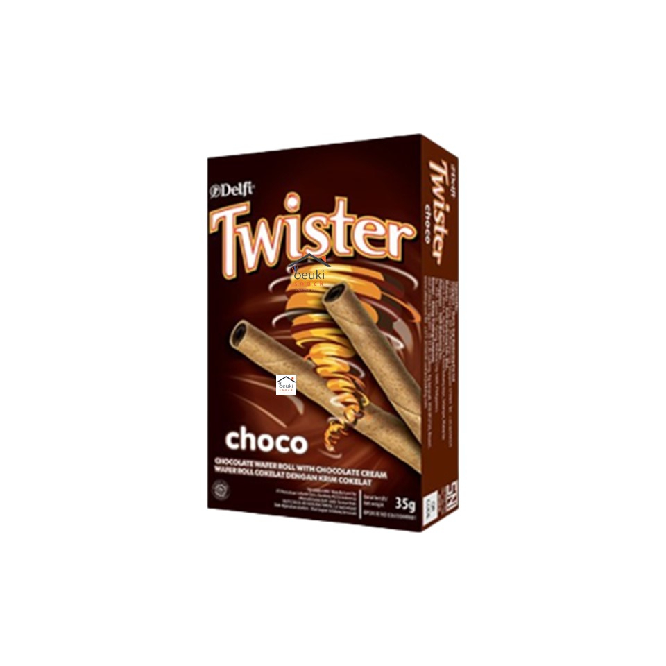 

Delfi Twister Chocolate Kue Wafer Roll Hitam Isi Krim Cokelat