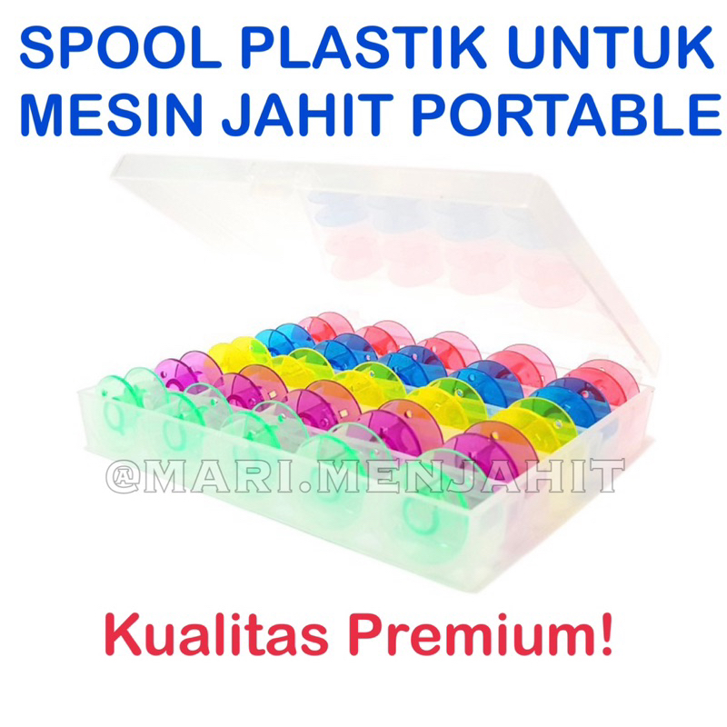 25 pcs + Case Spool Bobbin Plastik Warna Warni Mesin Jahit Rumah Tangga Portable Janome Singer Butterfly