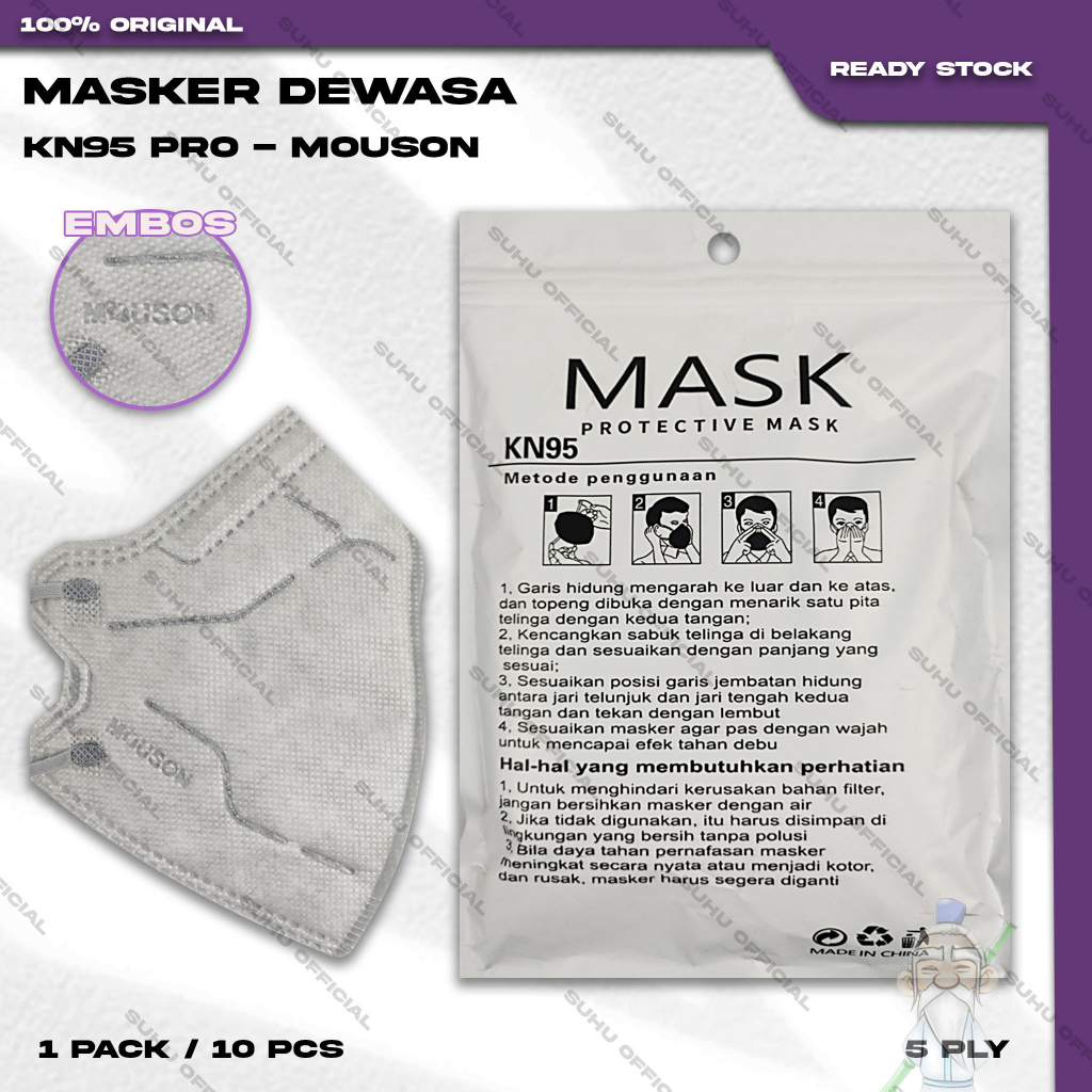 ❤️ SUHU ❤️ Masker KN95 PRO MOUSON 5PLY 10PCS Grey Abu Tua Hybrid Surgical Mask KN 95 5 Ply