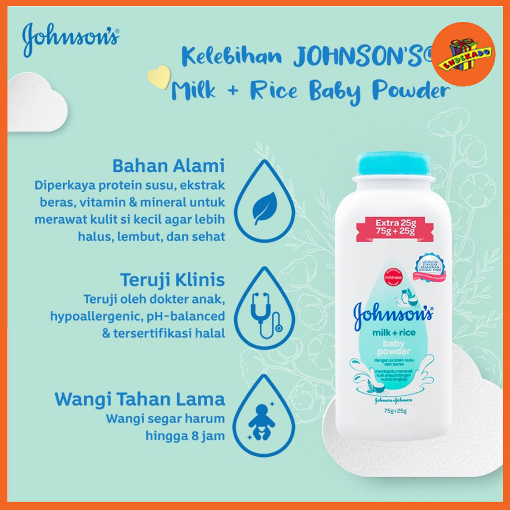 JOHNSON'S MILK+RICE BABY POWDER 75g+25g - Bedak Bayi