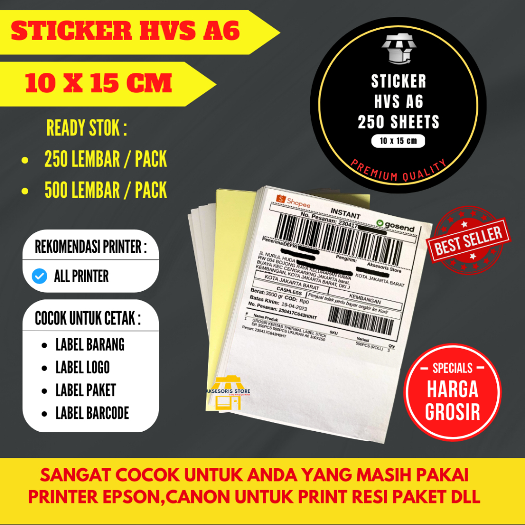 

LABEL STIKER A6 ISI 250 LEMBAR / KERTAS STIKER HVS UKURAN A6