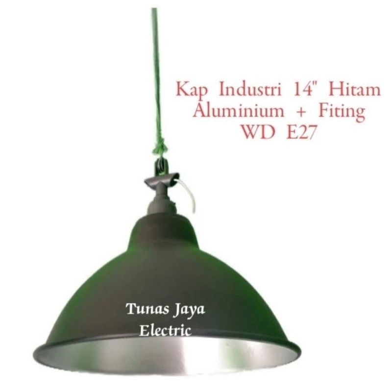Kap Lampu Gantung Aluminium 14&quot; Hitam + Fiting WD E-27 (Minus Kabel)