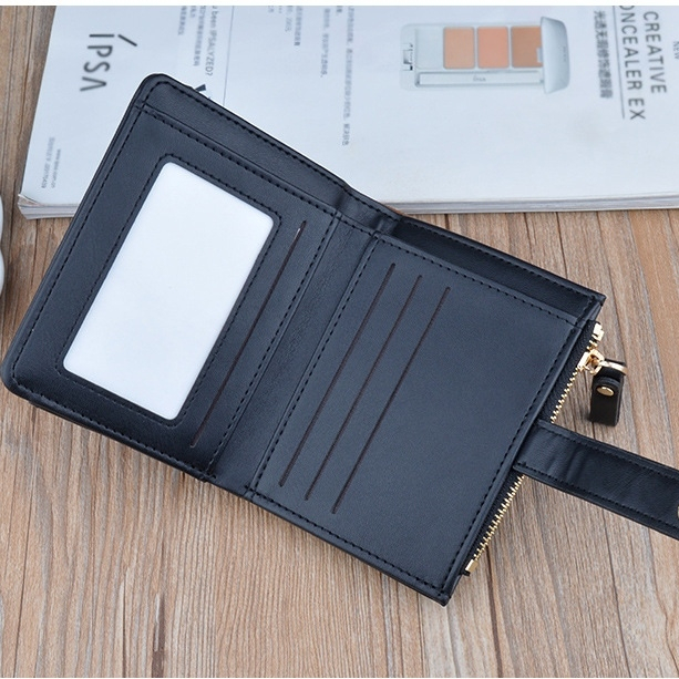 DOMPET LIPAT WANITA KOREA MINI IMPORT REMAJA KEKINIAN KULIT PREMIUM HITAM BRANDED SLOT KARTU UANG KECIL NISTICA WA681B5 PENDEK SIMPLE LUCU CEWEK MURAH