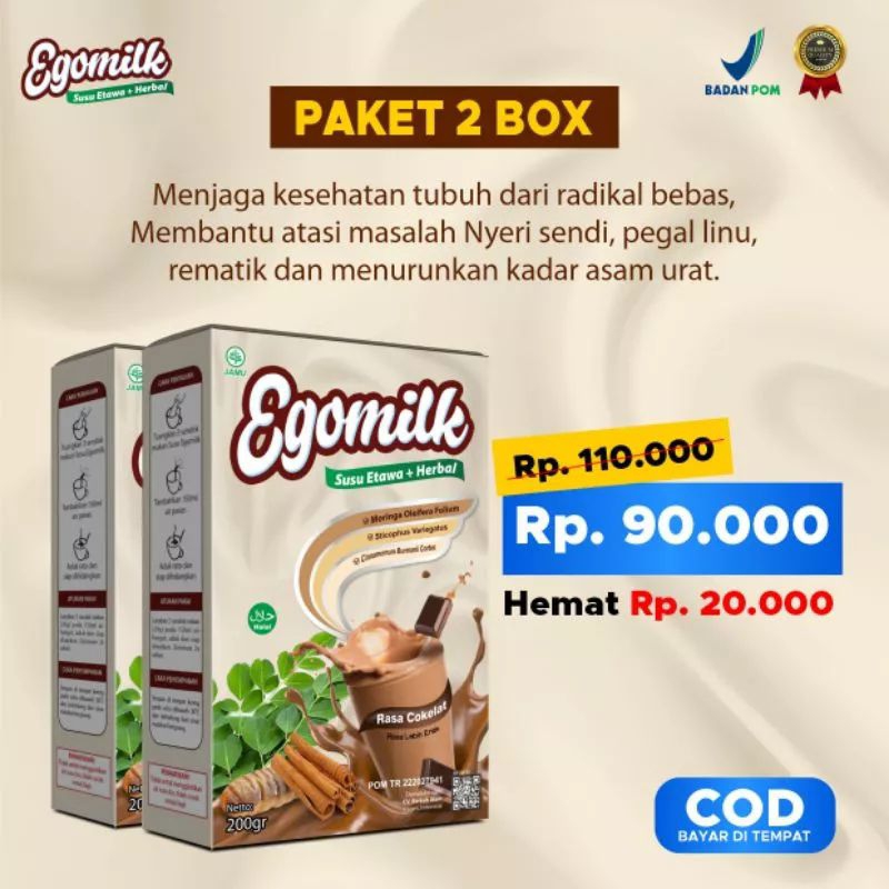 

Egomilk Susu etawa + gamat solusi atasi sendi dan tulang PAKET 2 BOX (rasa coklat)