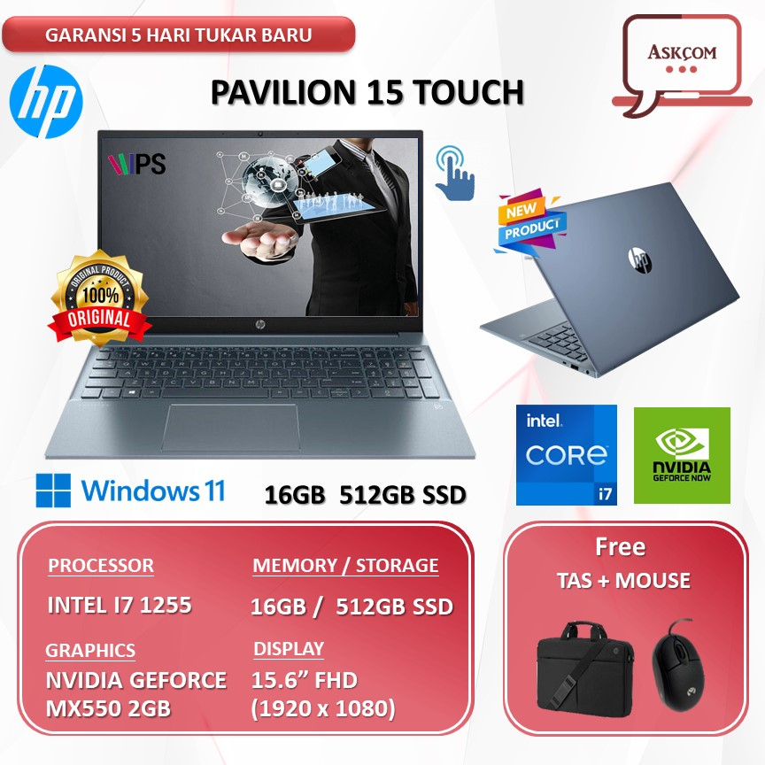 Laptop HP Pavilion 15 Touch MX550 2GB/ I7 1255 32GB 1TB SSD W11 15.6FHD IPS