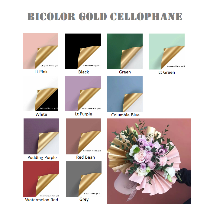 

(Lembaran) Flower Wrapping Bicolor Gold Cellophane/Kertas Buket