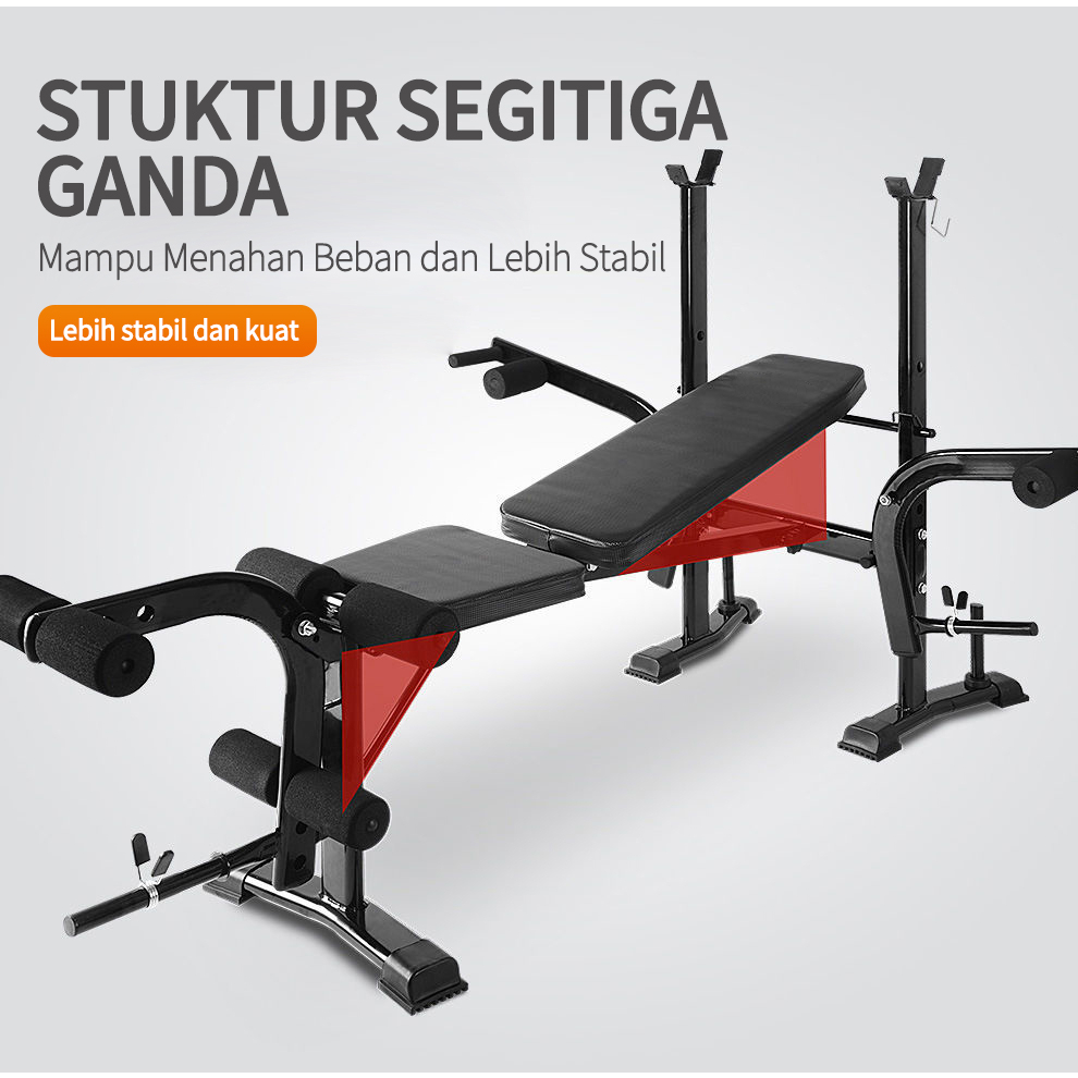 Bench Press Besa Adjustable Multi Gym Weight Bench Barbell Alat Olahraga Rumahan Fitness