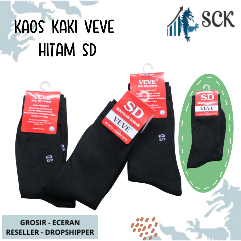 Kaos Kaki Sekolah Panjang VEVE COMP SPD HITAM (SD) UKURAN 22 cm / Kaus Kaki Sekolah Anak VEVE